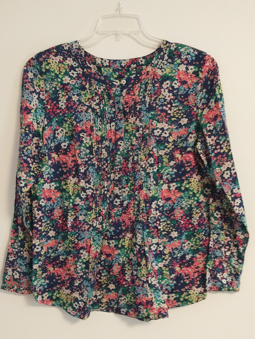 NWT Talbots Floral Pintuck Banded Collar Cotton Popover Size Large